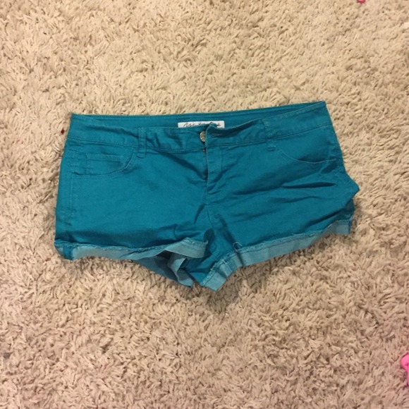 teal denim shorts