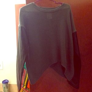 Grey sweater with black leather sleeves NEW