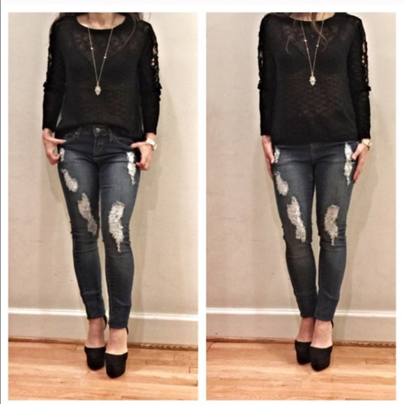 crochet trim button back sweater - Picture 4 of 4