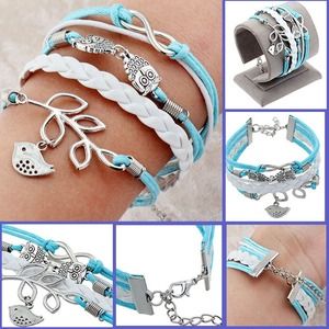 Turquoise leather wrap charm bracelet. Turquoise leather wrap charm bracelet.
