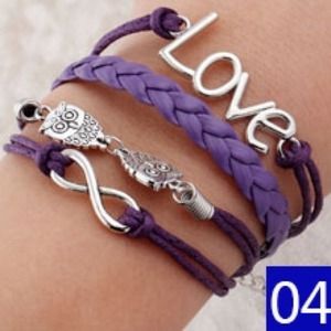 Purple Love Leather wrap charm bracelet