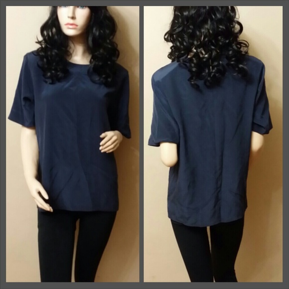Valerie Stevens Tops - 100% Silk Navy Blue Short Sleeve Top