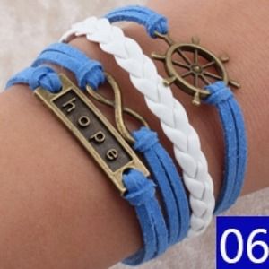 Blue Hope Leather wrap charm bracelet