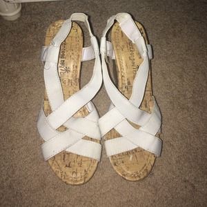 White strapped wedges