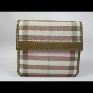 Burberry- Pink canvas plaid, bifold wallet.