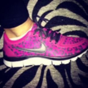 Pink and Charcoal Leopard Nike Free 5.0