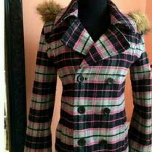 Vs pink plaid pea coat VGUC