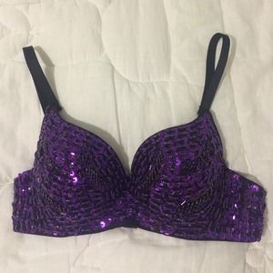 Cute Purple Glitter Sequin Rave Bra