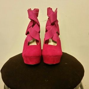 Hot pink wedge shoes