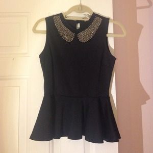 Black peplum top with beaded collar
