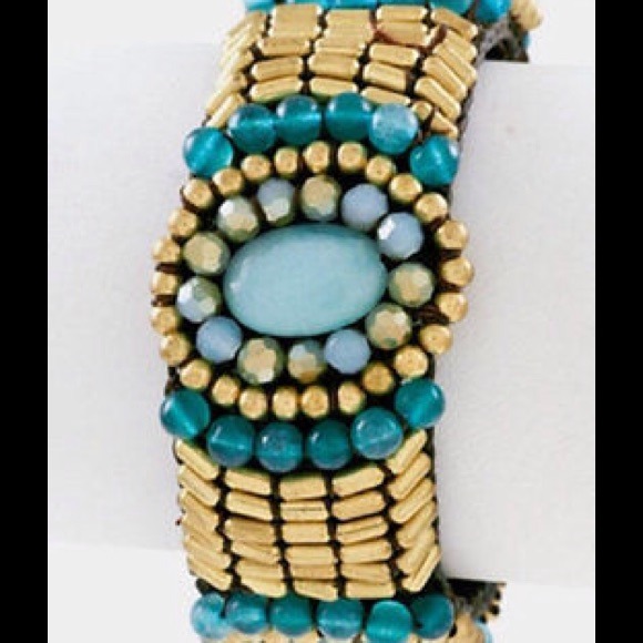 Crystal Turquoise Gold Beads Crochet Bracelet