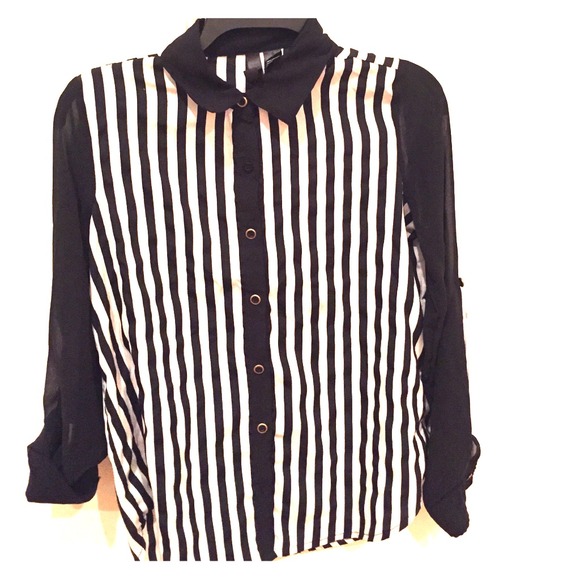 Black and white blouse/ black shirt/stripes blouse