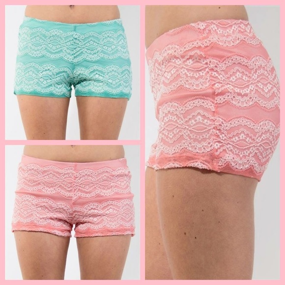 Pink or Mint Crochet Lace Overlay Mini Shorts