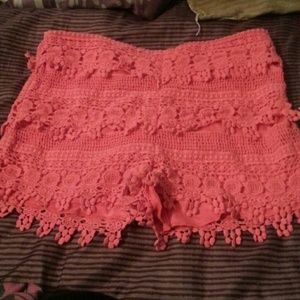 Pink high wastied flower shorts