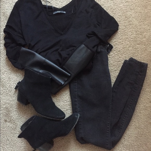 Zara Tops - ❌Sold❌Zara Leather Sleeved Blouse