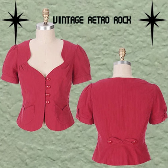 Anthropologie Jackets & Blazers - 🔥SOLD🔥Anthropologie Mermaid Mariette Jacket Women Short Sleeve Retro Red 4