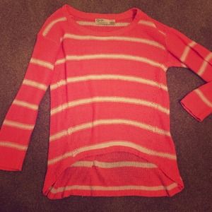 RD Style coral striped knit high-low sweater