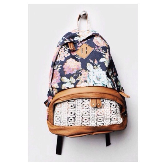 Floral and leather canvas backpack