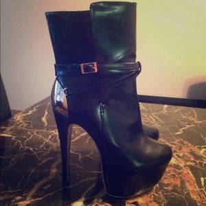 Black Leather Stilettos with Gold Heel