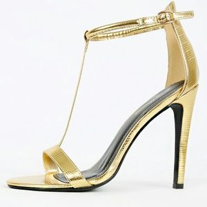 Anne Michelle Gold Snakeskin Heel Sandals Size10