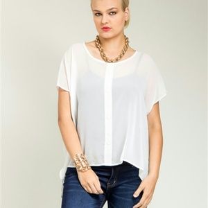 White Button Accent Plus Size Blouse / Shirt / Top