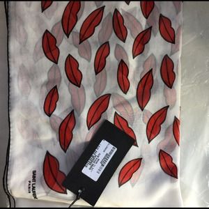 Saint Laurent Accessories - Saint Laurent Silk Lip-Print White/Red Scarf NWT Saint Laurent Accessories - Saint Laurent Silk Lip-Print White/Red Scarf NWT