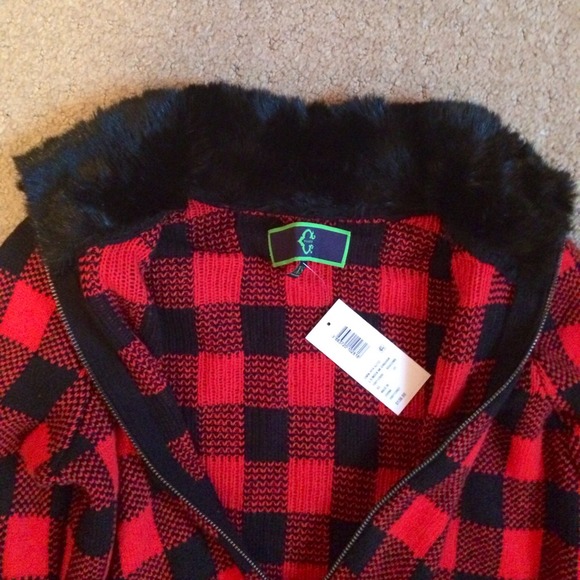 NWT CWONDER checkered zip up sweater - Picture 3 of 3