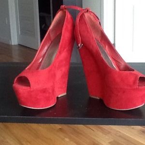 Red Zigi Soho peep toe wedges