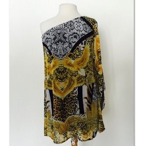 💀HP💀 One shoulder baroque print chiffon dress