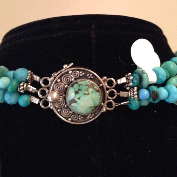 Navajo Turquoise Beaded Necklace 3-Strand Waterfall Design 31766 Triple strand turquoise necklace