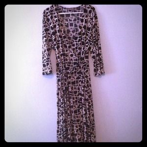 Black and Cream Wrap Dress, great for work or play