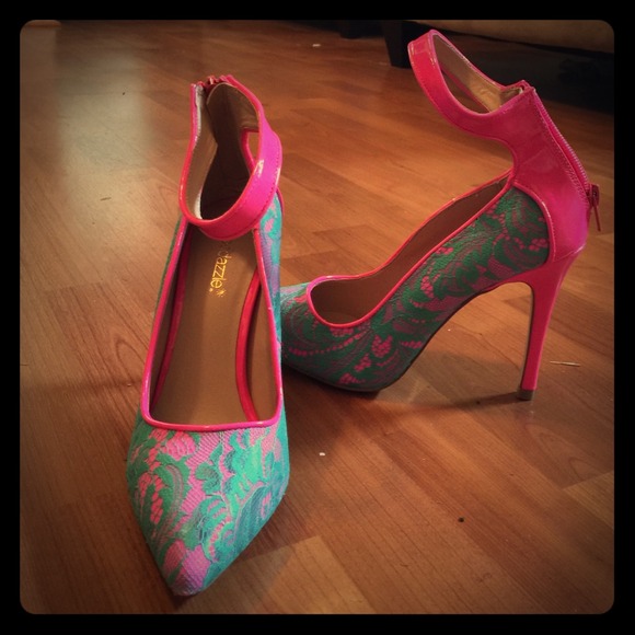 Bright pink and blue pumps