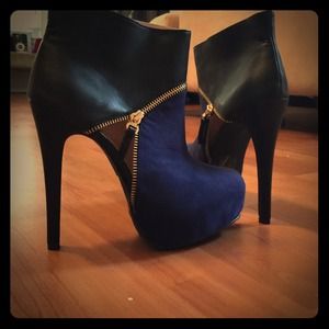 Blue and black boots