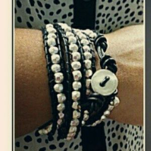 Leather Silver Beaded Wrap bracelet