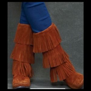 Mid calf 3 layer fringe minnetonkas