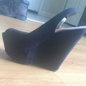Black suede peep toe wedges
