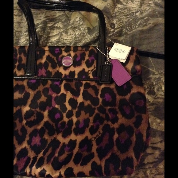 Purple leopard print coach tote