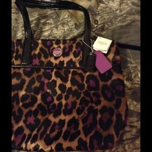 Purple leopard print coach tote