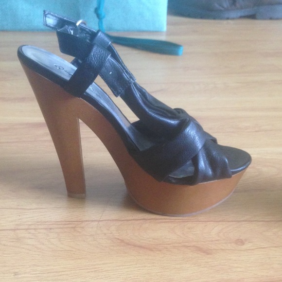 Black and wood high heels