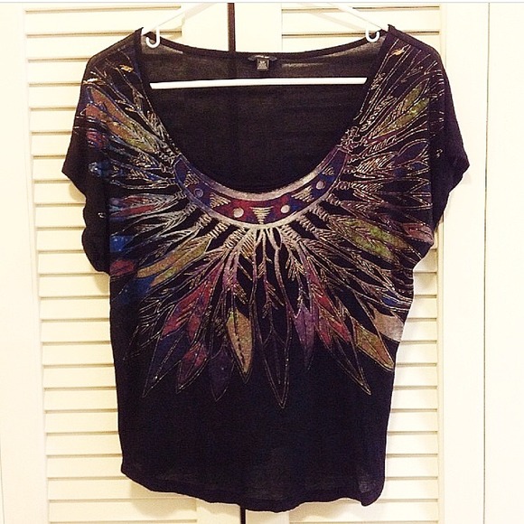 Multicolored Feather Patterned crop top (S)