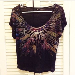 Multicolored Feather Patterned crop top (S)