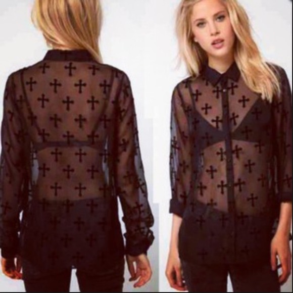 SOLD Velvet and chiffon cross button up top - Picture 1 of 4