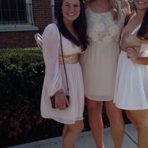 Blush pink and gold sequin dress