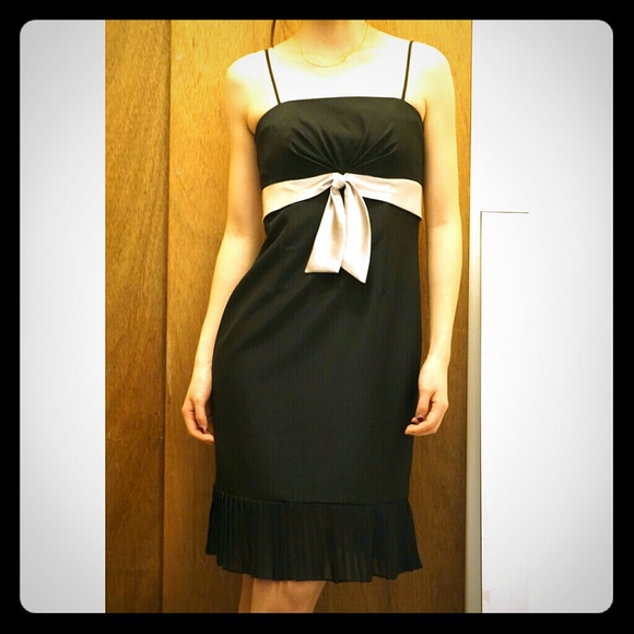 Strapped Black Dress with White Bow LBD