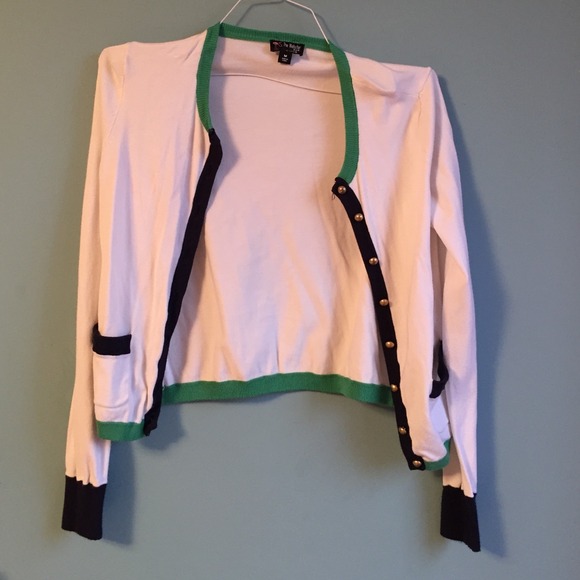 Navy blue and green and white sweater