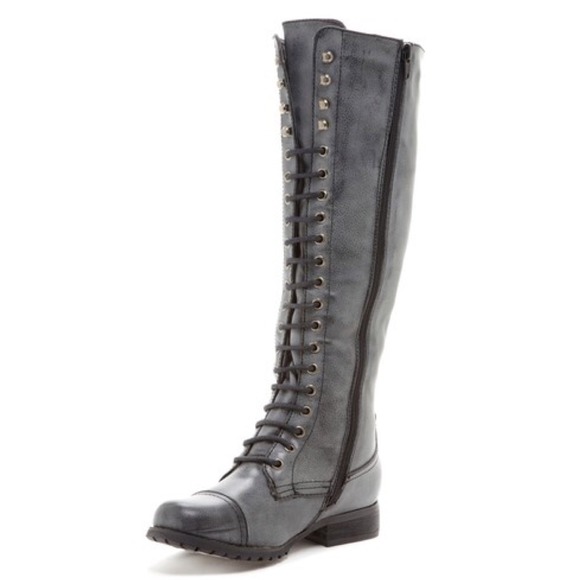 Knee high gray/black lace up boots size 9