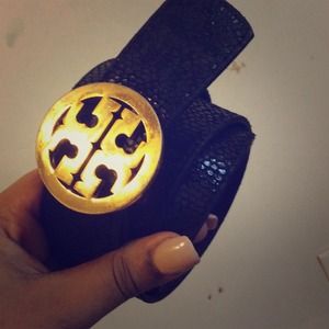 Tory Burch snake embossed genuine leather belt