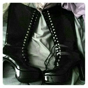Tall black lace up boots