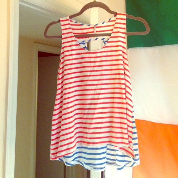 High-low Tank top - Red white and blue striped