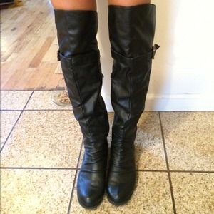 Forever 21 over the knee boots w/red stripe zipper